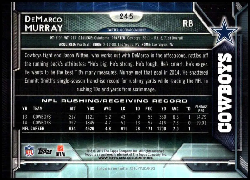 2015 Topps #245 DeMarco Murray NM-MT Dallas Cowboys Football Card - Football Card Single