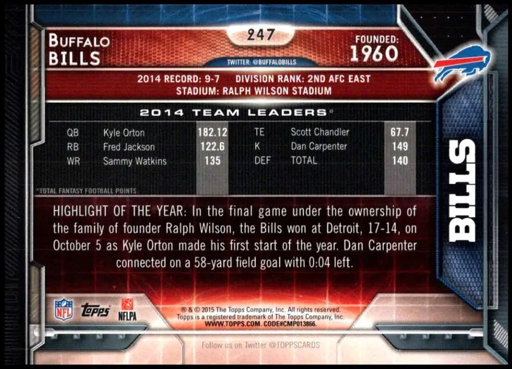 2015 Topps #247 Buffalo Bills NM-MT Buffalo Bills Football Card