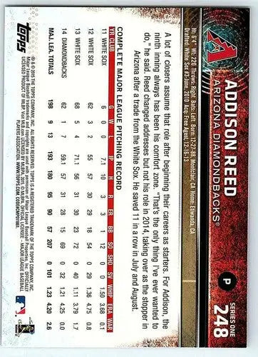 Addison Reed baseball card with original gloss from 2015 Topps NM-MT Diamondbacks