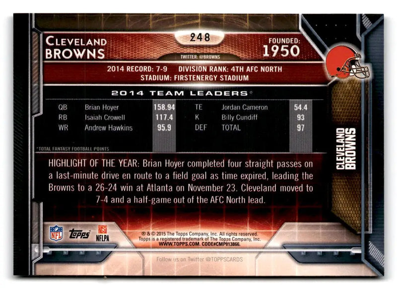2015 Topps #248 Cleveland Browns - Football Card Single