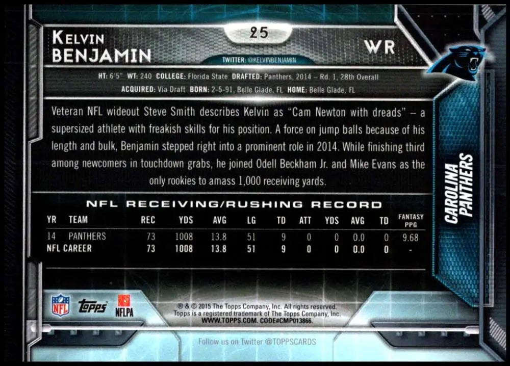 2015 Topps #25 Kelvin Benjamin NM-MT Carolina Panthers Football Card - Football Card Single