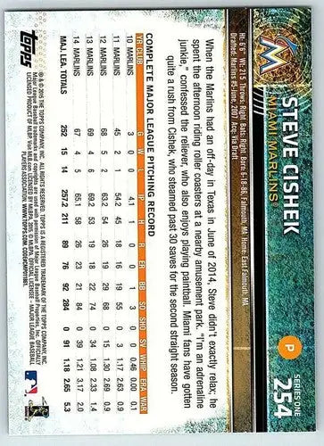 Original gloss Steve Cishek baseball card 2015 Topps NM-MT Marlins ID:71762