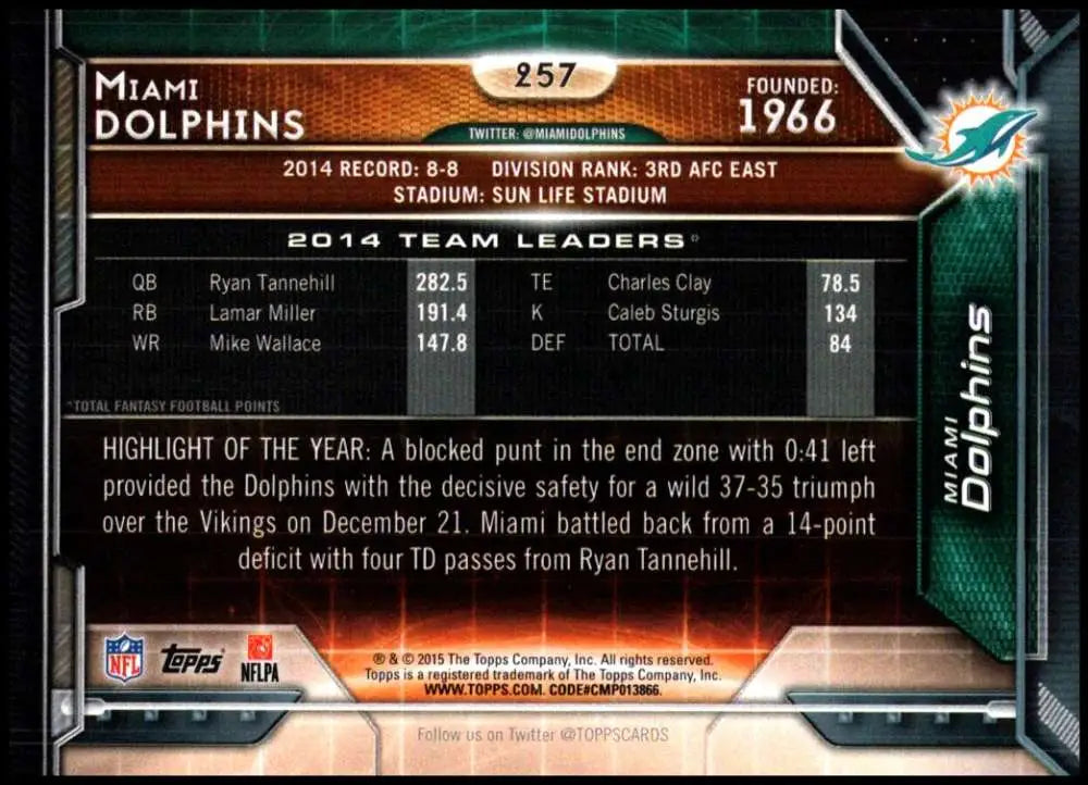 2015 Topps #257 Miami Dolphins NM-MT Miami Dolphins Football Card - Football Card Single