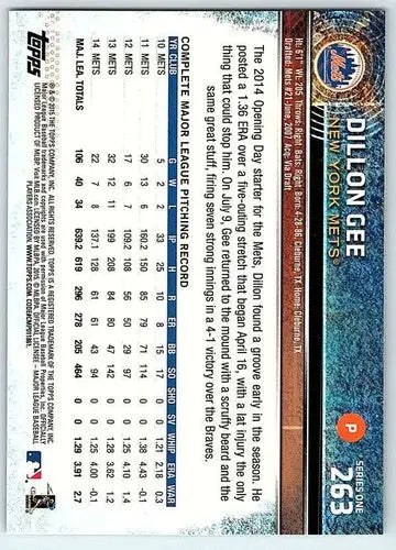Dillon Gee baseball card 2015 Topps #263 with original gloss Mets ID 4098