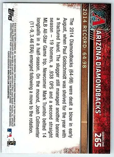 2015 Topps #265 Arizona Diamondbacks NM-MT Diamondbacks ID:4100 - Baseball Card Single
