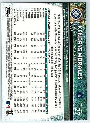 Original gloss Kendrys Morales baseball card from 2015 Topps NM-MT Mariners season
