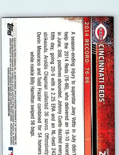 2015 Topps Cincinnati Reds baseball card back with original gloss NM-MT Reds ID:71581