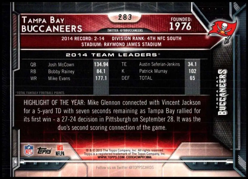 2015 Topps #283 Tampa Bay Buccaneers NM-MT Tampa Bay Buccaneers Football Card - Football Card Single