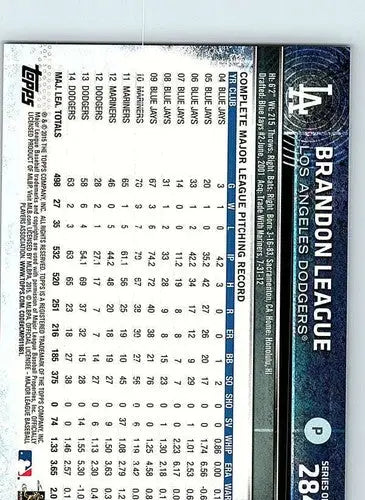 Baseball card back with original gloss for 2015 Topps Brandon League NM-MT Dodgers