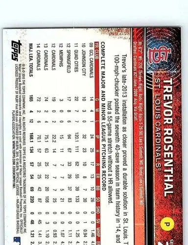Original gloss 2015 Topps Trevor Rosenthal baseball card featuring Cardinals player