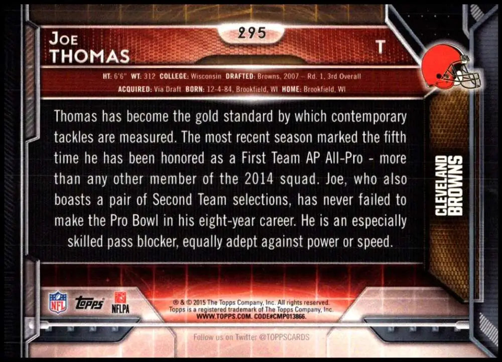 2015 Topps #295 Joe Thomas NM-MT Cleveland Browns Football Card - Football Card Single