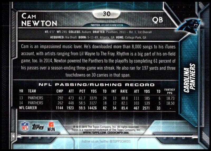 2015 Topps #30 Cam Newton NM-MT Carolina Panthers Football Card - Football Card Single