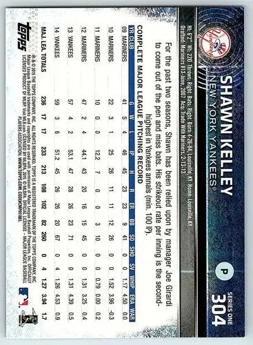 2015 Topps #304 Shawn Kelley NM-MT Yankees - Baseball Card Single