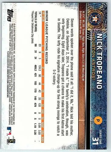 2015 Topps #31 Nick Tropeano NM-MT RC Rookie Astros - Baseball Card Single