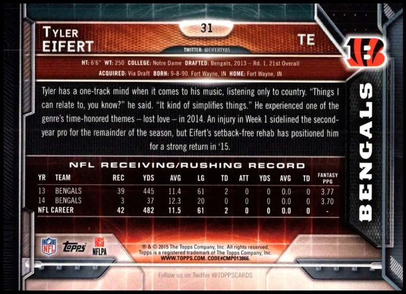 2015 Topps #31 Tyler Eifert NM-MT Cincinnati Bengals Football Card - Football Card Single