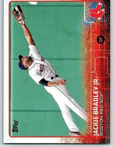 Baseball card of Jackie Bradley Jr with original gloss from 2015 Topps Red Sox