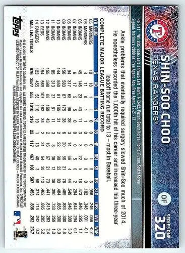 2015 Topps Shin-Soo Choo NM-MT baseball card with original gloss Rangers ID 4118