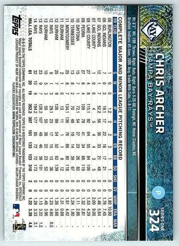 Original gloss Chris Archer baseball card 2015 Topps NM-MT Rays ID 4122