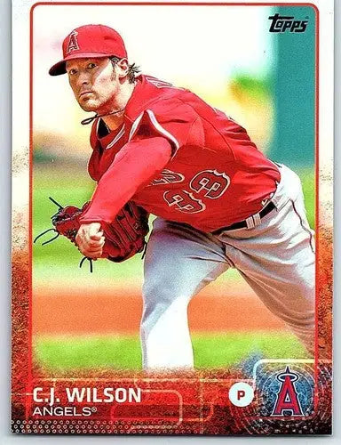 Original gloss C.J. Wilson baseball card displaying Wilson NM-MT Angels, 2015 Topps