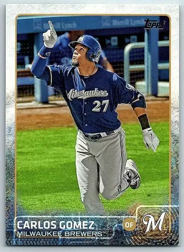 Original gloss Carlos Gomez baseball card 2015 Topps NM-MT Brewers featuring Carlos Gomez