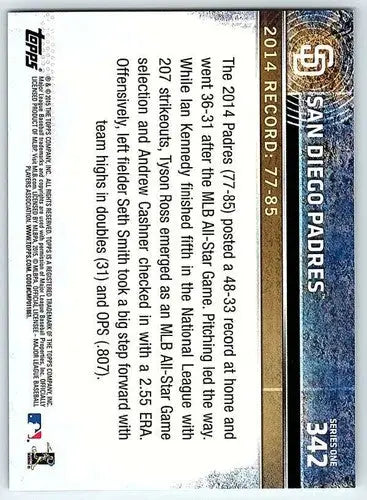 Baseball card back with original gloss for 2015 Topps San Diego Padres memorabilia