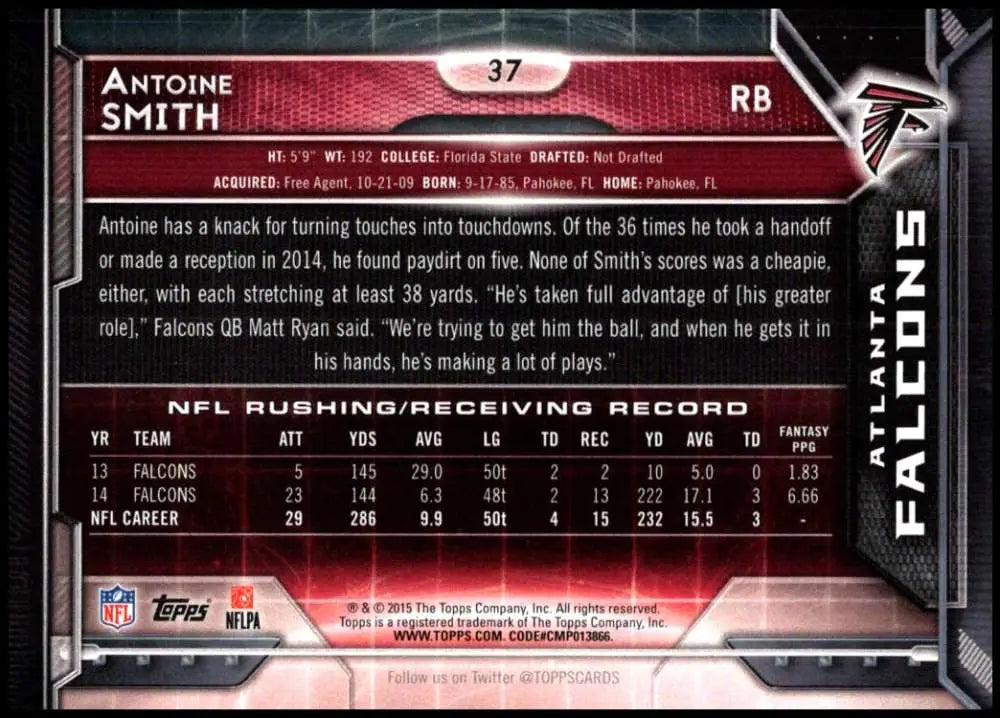 2015 Topps #37 Antoine Smith NM-MT Atlanta Falcons Football Card - Football Card Single
