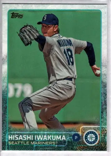Original gloss baseball card of Hisashi Iwakuma NM-MT from 2015 Topps #391 Mariners