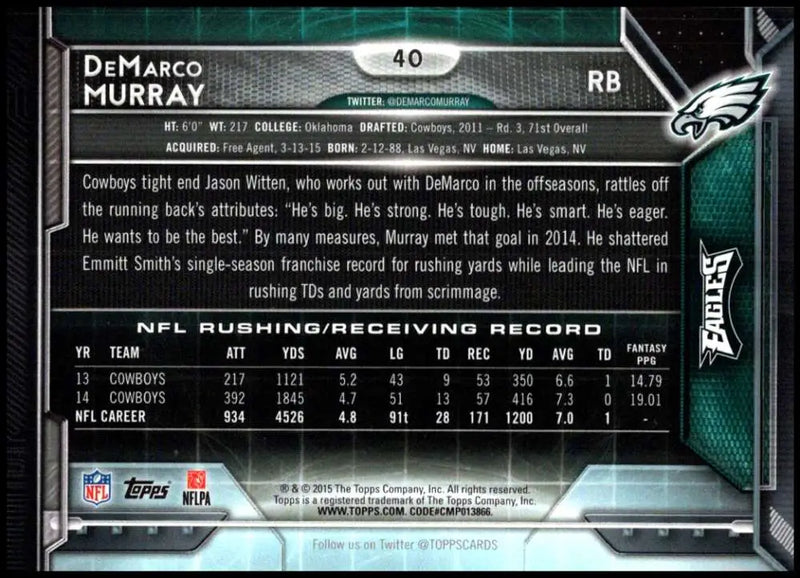 2015 Topps #40 DeMarco Murray NM-MT Philadelphia Eagles Football Card - Football Card Single