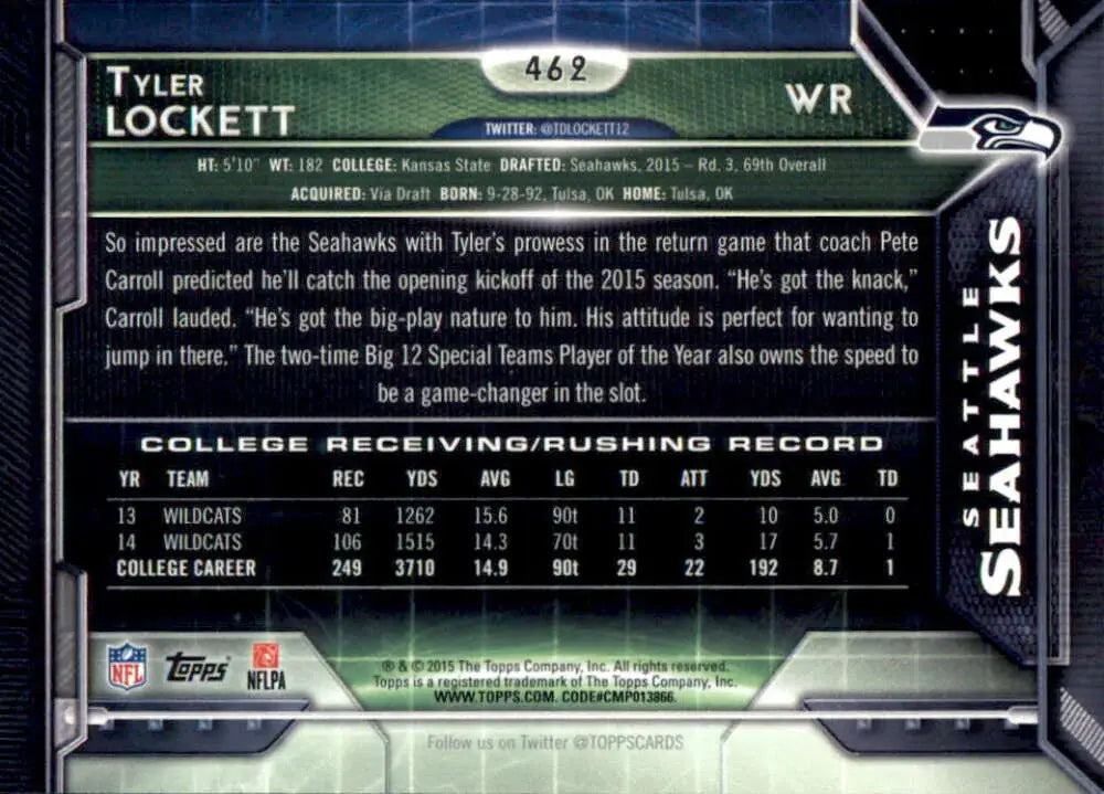2015 Topps #462 Tyler Lockett NM-MT RC Rookie Seattle Seahawks Football Card - Football Card Single