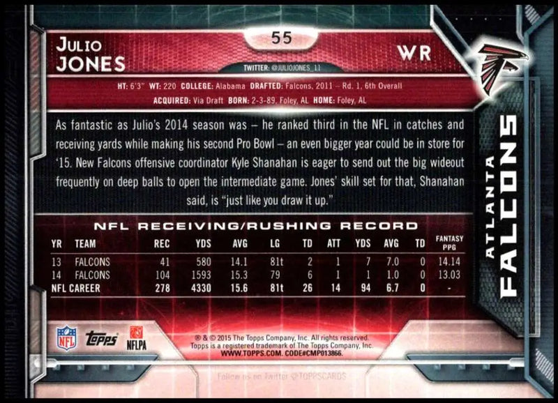 2015 Topps #55 Julio Jones NM-MT Atlanta Falcons Football Card - Football Card Single