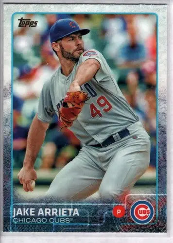 Jake Arrieta baseball card with original gloss from 2015 Topps Cubs series