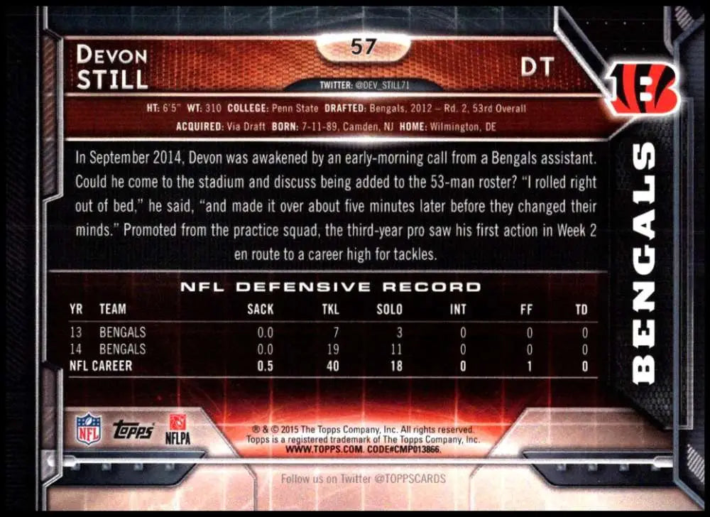 2015 Topps #57 Devon Still NM-MT Cincinnati Bengals Football Card - Football Card Single