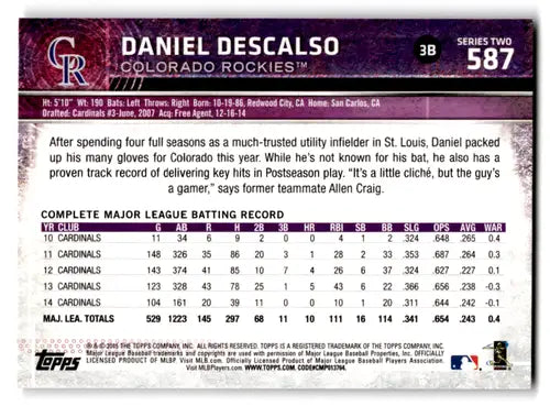 2015 Topps #587 Daniel Descalso NM-MT Rockies ID:71802 - Baseball Card Single