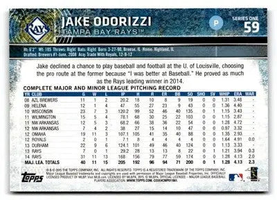 2015 Topps #59 Jake Odorizzi - Baseball Card Single