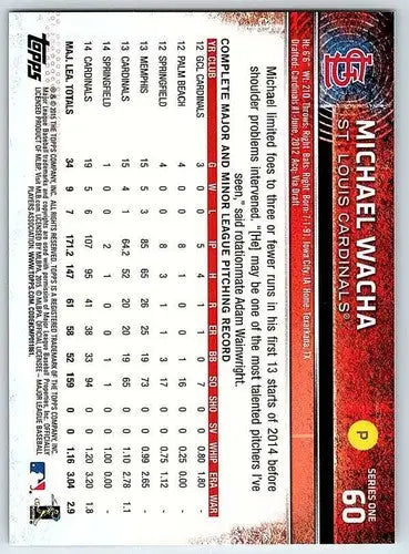 Michael Wacha baseball card with original gloss from 2015 Topps series featuring Cardinals