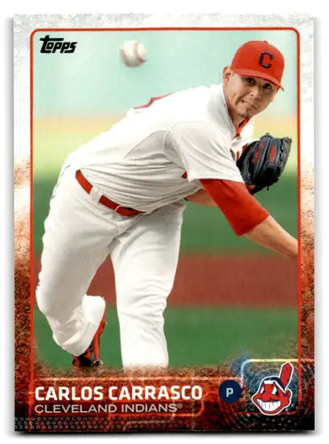 2015 Topps Carlos Carrasco baseball card with original gloss featuring Indians ID 71688