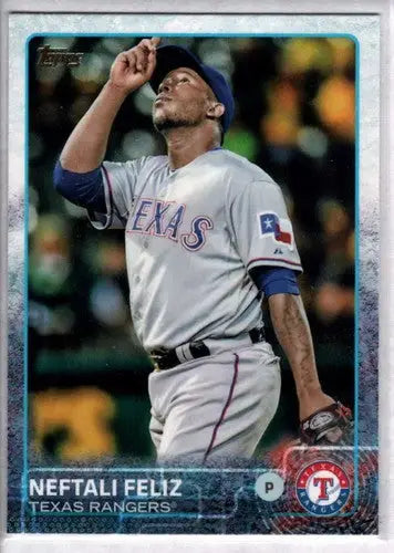 Original gloss Neftali Feliz baseball card from 2015 Topps #645 featuring Rangers player