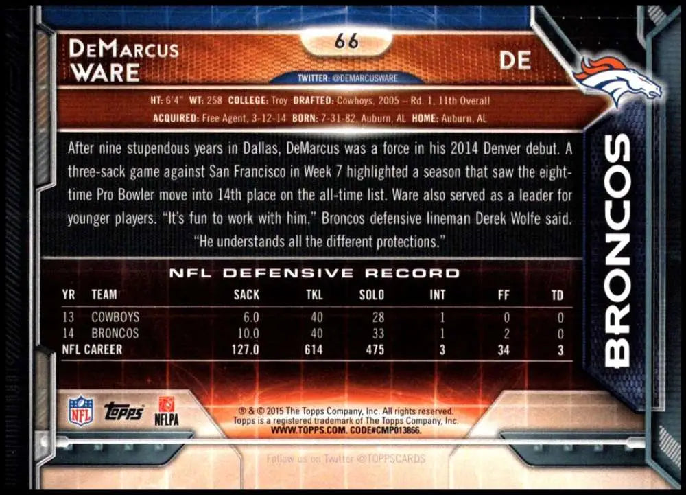 2015 Topps #66 DeMarcus Ware NM-MT Denver Broncos Football Card - Football Card Single