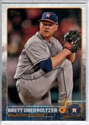 Original gloss baseball card of Brett Oberholtzer NM-MT from 2015 Topps #673 Astros