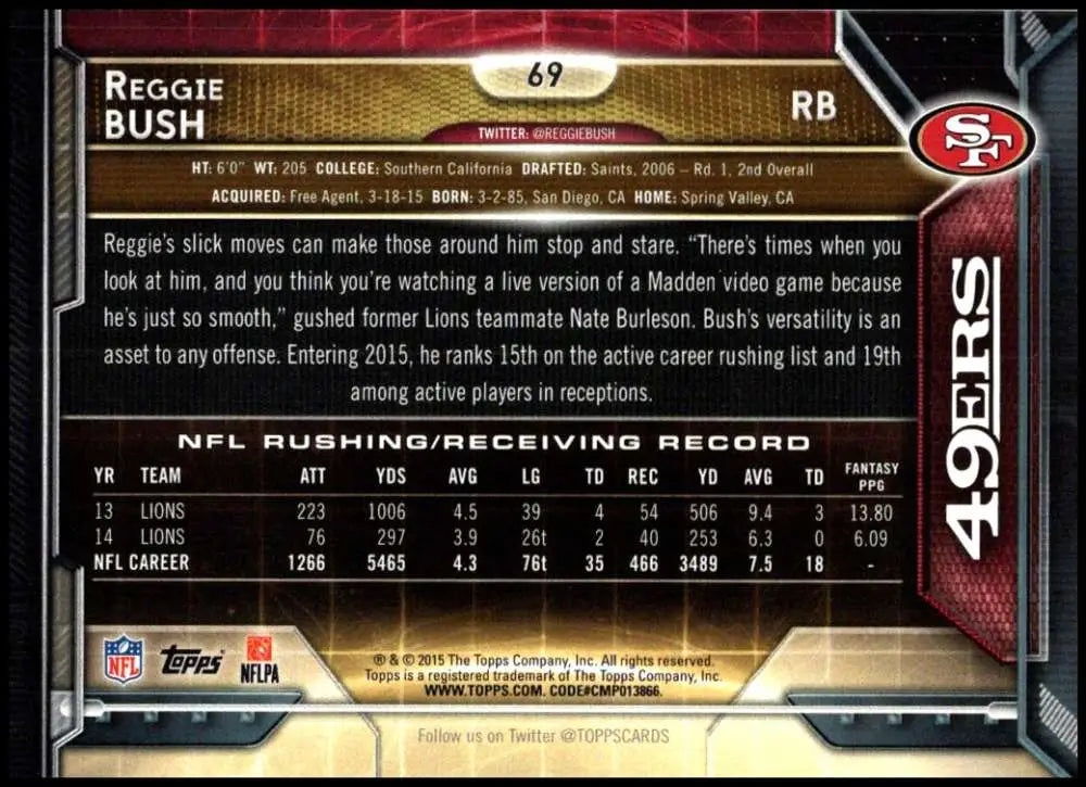 2015 Topps #69 Reggie Bush NM-MT San Francisco 49ers Football Card - Football Card Single