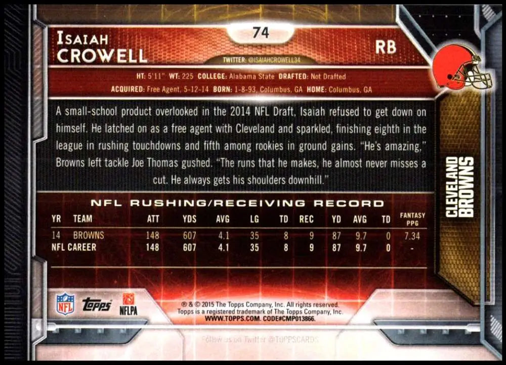 2015 Topps #74 Isaiah Crowell NM-MT Cleveland Browns Football Card - Football Card Single