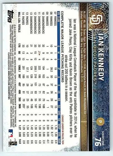 Original gloss of Ian Kennedy baseball card 2015 Topps NM-MT Padres ID 4027