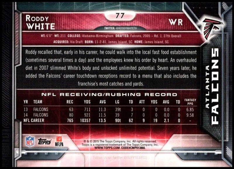 2015 Topps #77 Roddy White NM-MT Atlanta Falcons Football Card - Football Card Single