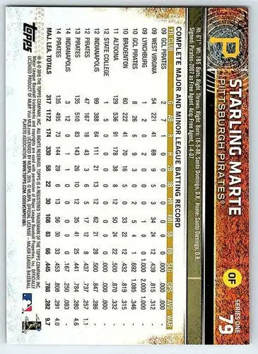 Original gloss Starling Marte baseball card 2015 Topps NM-MT Pirates