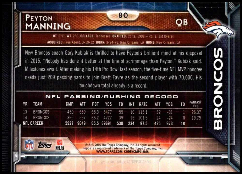 2015 Topps #80 Peyton Manning NM-MT Denver Broncos Football Card - Football Card Single