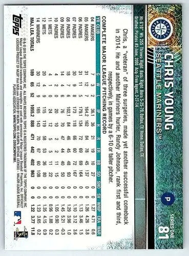 Chris Young baseball card with original gloss from 2015 Topps Mariners NM-MT