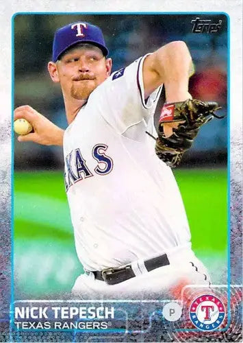 2015 Topps Nick Tepesch baseball card with original gloss featuring Rangers team