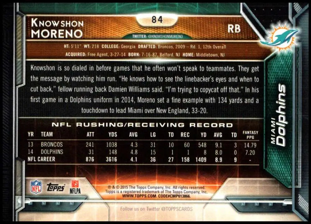 2015 Topps #84 Knowshon Moreno NM-MT Miami Dolphins Football Card - Football Card Single