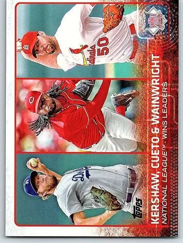 2015 Topps #85 Adam Wainwright/Johnny Cueto/Clayton Kershaw NM-MT League Leaders - Baseball Card Single