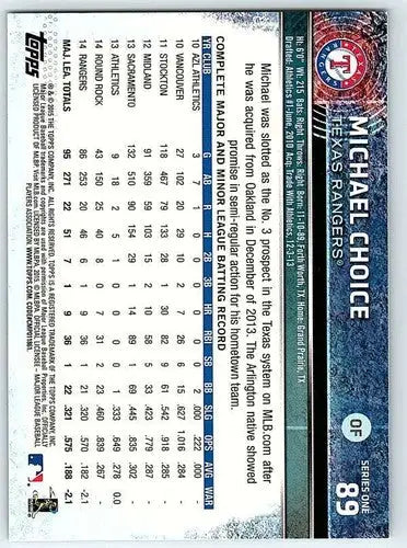 Baseball card back with original gloss for Michael Choice NM-MT 2015 Topps #89